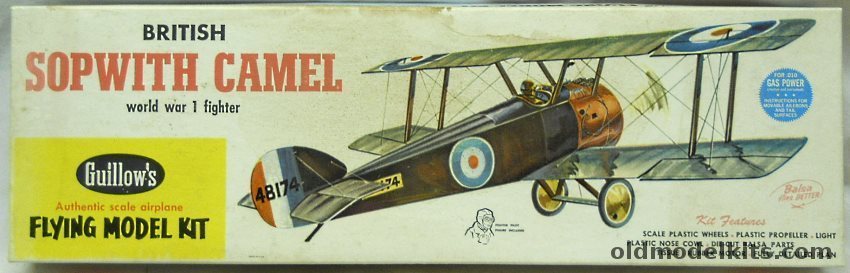 Guillows Sopwith Camel - 18 inch Wingspan Rubber Or .010 Gas Powered Freeflight Aircraft, 105 plastic model kit